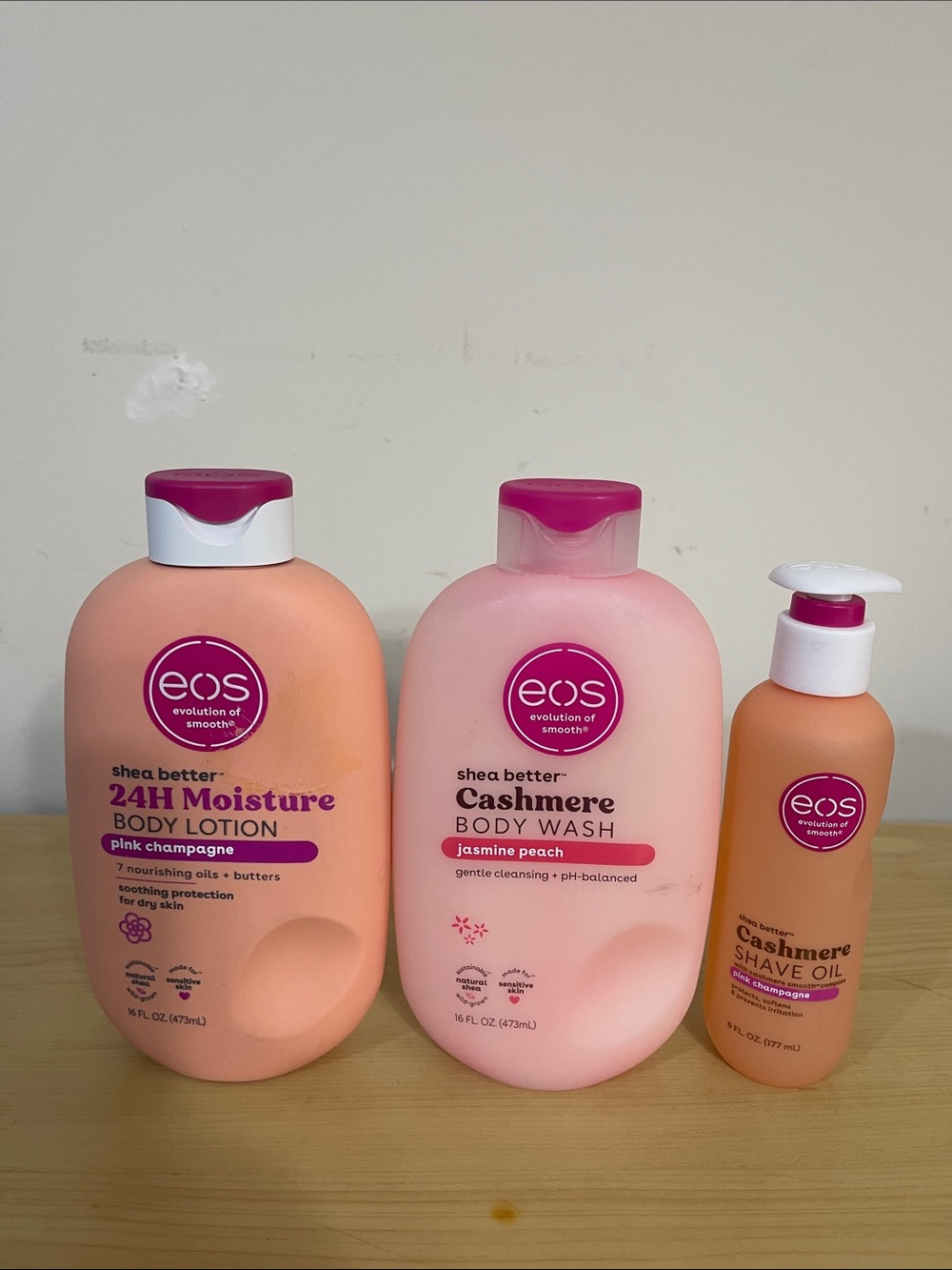 eos Peach & Pink Body Wash, Lotion & Shave Oil Trio